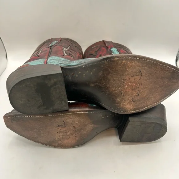 Lucchese Women’s Western Cowboy Boots Red Teal & Brown Distressed Leather Size 7 - Picture 17 of 17